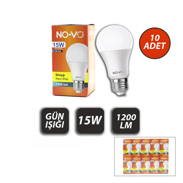 10 ADET 15W GÜN IŞIK LED AMPUL 1200LM 3000K 15.000 SAAT ÖMÜR (2818) ürün görseli 1