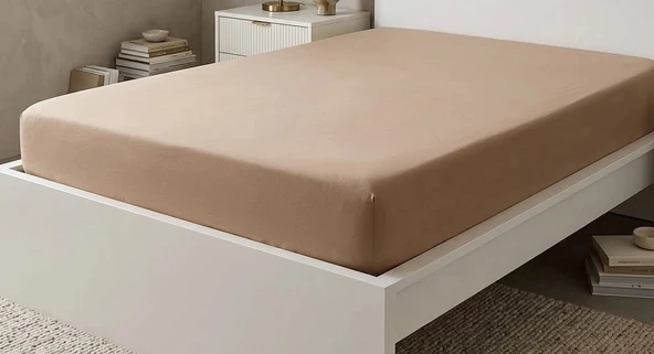 Bicomi Kesintisiz Uyku Konforu: %100 Saf Pamuk Nefes Alabilen Kaymaz Battal Boy Lastikli Çarşaf (200x200 cm – Doğal Kahv ürün görseli 1