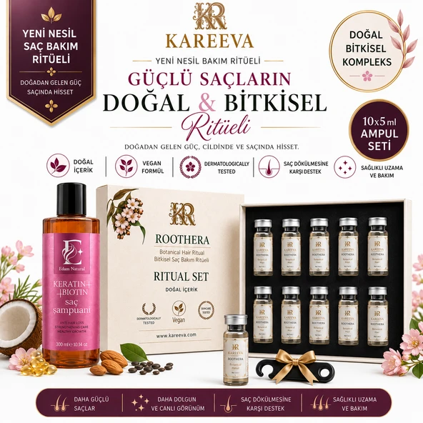 Keratin Biotin Şampuan ve Roothera 19 Bitkisel Yağlı Saç Bakım Serumu 10lu Botanical Hair Ritual ürün görseli 1