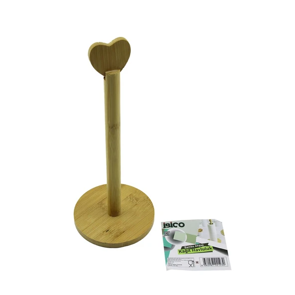 YUVARLAK ALTLIK - ÇAP=12CM AHŞAP BAMBU KAĞIT HAVLULUK KALP BAŞLI SAP=28.5CM (2818) ürün görseli 1