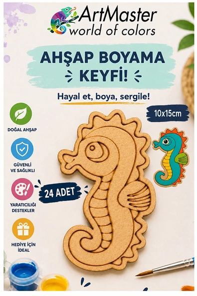 Ahşap Boyama Deniz Atı 24 Adet 10x15cm Boyama Deniz Figürü Etkinlik Çoçuk Gelişim Motor Beceri Kreş Anasınıfı ürün görseli 1