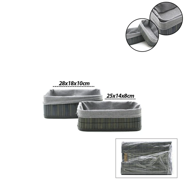 GRİ 2 BOY D.DÖRTGEN BAMBU KENAR ORGANİZER SEPET AHŞAP ALTLIK - BEZLİ 25X14-28X18CM (5250) ürün görseli 1