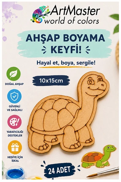 Ahşap Boyama Deniz Kablumbağası 24 Adet 10x15cm Boyama Deniz Figürü Etkinlik Çoçuk Gelişim Motor Beceri Kreş Anasınıfı ürün görseli 1