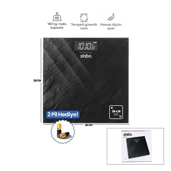 DİJİTAL - PİLLİ BANYO BASKÜL TERAZİ TARTI LCD EKRAN - SICAKLIK GÖSTERGE 180KG/50GR 28X28CM SBS-4452 (5250) ürün görseli 1