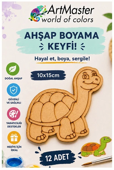 Ahşap Boyama Deniz Kablumbağası 12 Adet 10x15cm Boyama Deniz Figürü Etkinlik Çoçuk Gelişim Motor Beceri Kreş Anasınıfı ürün görseli 1