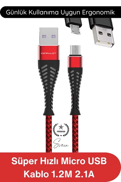 #ŞarjKablo Süper Hızlı Destekleyici S61 Micro USB Kablo 1.2M 2.1A Hızlı Şarj Veri Aktarım Naylon Örgülü Metal Uçlu Dayan ürün görseli 1