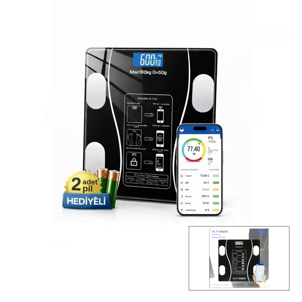 BLUETOOTH - VÜCUT ANALİZLİ DİJİTAL BASKÜL TERAZİ TARTI 180KG/50G YAĞ -SU -KAS ORAN -BMI (5250) ürün görseli 1