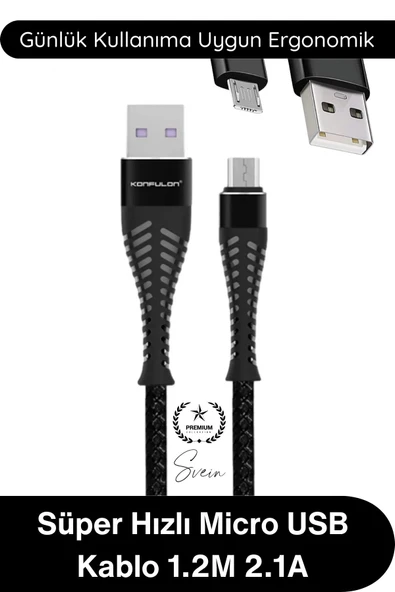 #ŞarjKablo Süper Hızlı Destekleyici S61 Micro USB Kablo 1.2M 2.1A Hızlı Şarj Veri Aktarım Naylon Örgülü Metal Uçlu Dayan ürün görseli 1