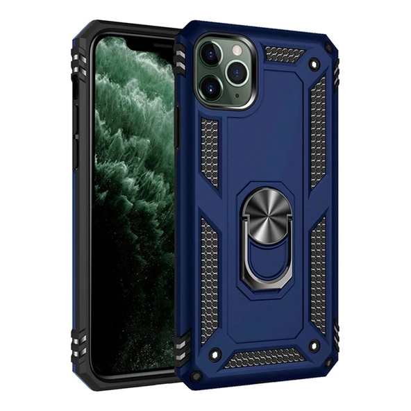 Apple İphone 11 Pro Max Kılıf Sofya Yüzüklü Silikon Kapak - Lacivert ürün görseli 1