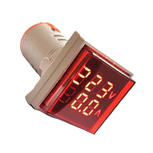 AD22-22VAS 22mm Dijital Volt-Ampermetre Kare Kırmızı ürün görseli 1