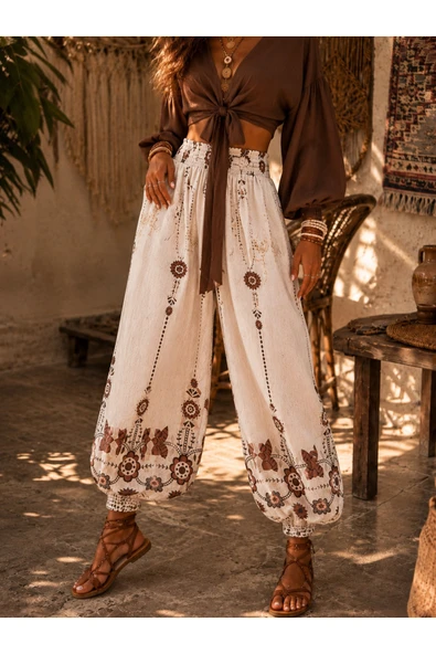 Resort Koleksiyon Etnik Desenli Şalvar Pantolon ürün görseli 1