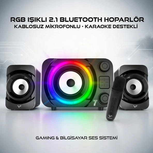 Ecco7 Bluetooth Mikrofonlu Hoparlör RGB 2+1 Ses Sistemi Gaming Bilgisayar Hoparlör ürün görseli 1