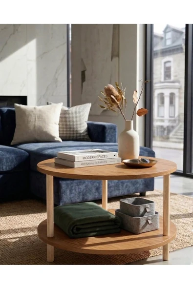 Tridihome Atlantik Çam Modern Kolay Kurulum İki Katlı Yuvarlak Orta Sehpa Raflı Dayanıklı ürün görseli 1