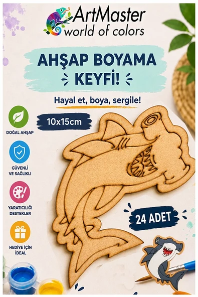 Ahşap Boyama Köpek Balığı 24 Adet 10x15cm Boyama Deniz Figürü Etkinlik Çoçuk Gelişim Motor Beceri Kreş Anasınıfı ürün görseli 1