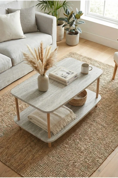 Tridihome Traverten Modern İki Katlı Orta Sehpa Raflı Kolay Kurulum Şık Kullan ürün görseli 1