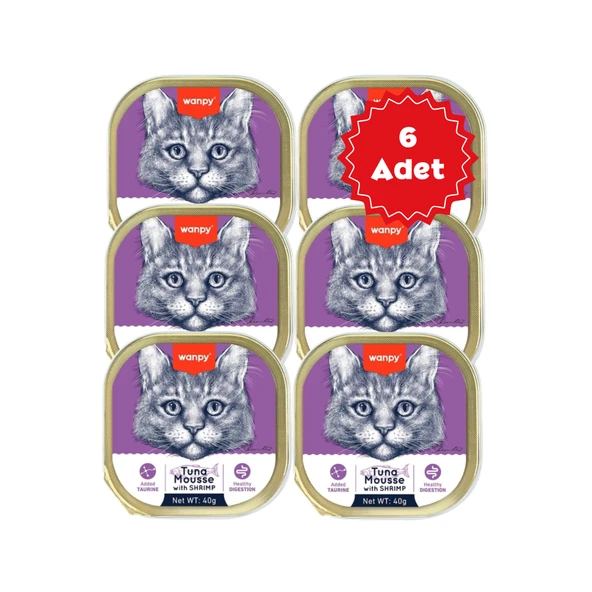 Wanpy Alutray Ezme Ton Balıklı Karidesli Kedi Konservesi 40grX6 Adet ürün görseli 1