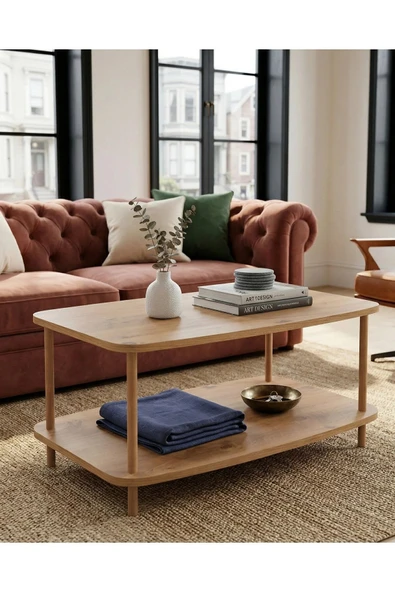 Tridihome Safir meşe-Bal meşe Modern İki Katlı Orta Sehpa Raflı Kolay Kurulum Şık Kullanışlı Tasa ürün görseli 1