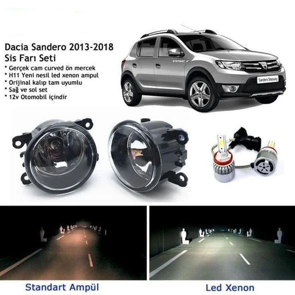 Dacia Sandero 2013-2018 Beyaz Led Xenon Sis Farı Seti ürün görseli 1