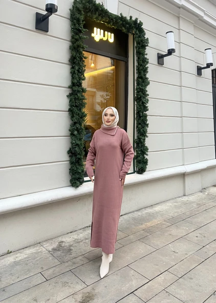 BOYUNDAN FERMUARLI TRİKO ELBİSE - Resim 3