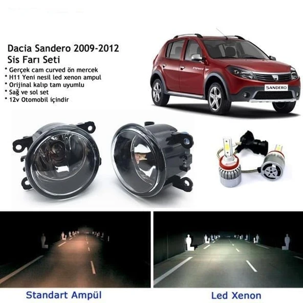 Dacia Sandero 2009-2012 Beyaz Led Xenon Sis Farı Seti ürün görseli 1