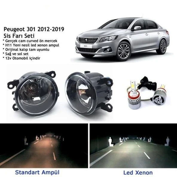 Peugeot 301 2012-2019 Beyaz Led Xenon Sis Farı Seti ürün görseli 1