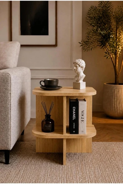 Tridihome Modern Yan Sehpa Raflı Komodin C Sehpa Dekoratif Salon Sehpası Safir Meşe ürün görseli 1