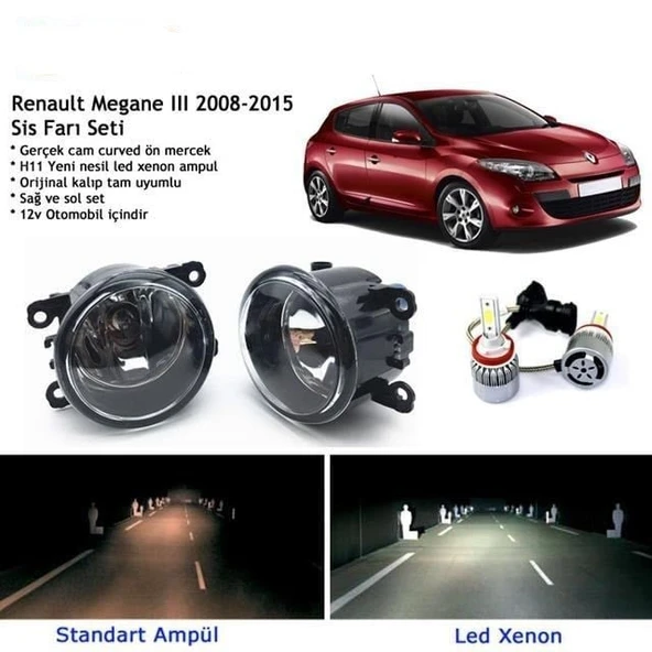 Renault Megane HB 2008-2015 Beyaz Led Xenon Sis Farı Seti ürün görseli 1