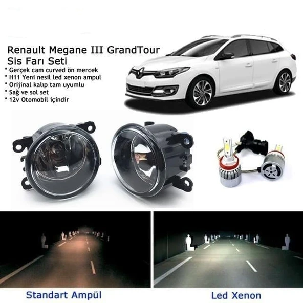 Renault Megane SW Grandtour 2008-2015 Beyaz Led Xenon Sis Farı Seti ürün görseli 1