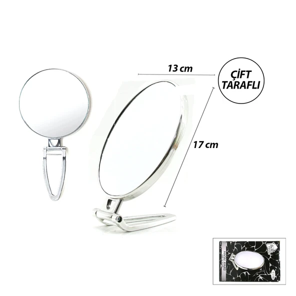 OVAL - GÜMÜŞ 6.5 INC=16.5X13CM MAKYAJ AYNASI ÇİFT TARAFLI KATLANIR AYAKLI (5224) ürün görseli 1