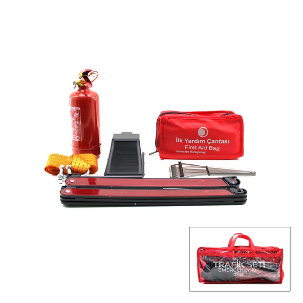 2Lİ SET 4 GEN ÇANTA 7PCS + 38PCS OTO TRAFİK SETİ + İLK YARDIM SETİ YANGIN TÜPÜ=1KG 2PCS REFLEKTÖR BEZ KEMER ÇEKME HALAT=2.9MT ARAÇ TAKOZ BUZ KAZIMA SET ÇANTASI (5224) ürün görseli 1
