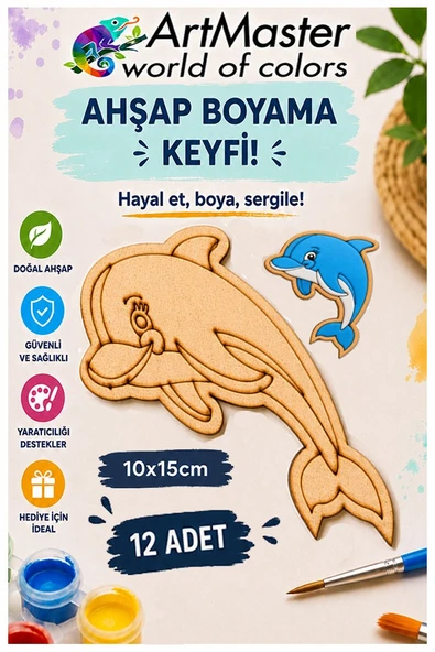 Ahşap Boyama Yunus Balığı 12 Adet 10x15cm Boyama Deniz Figürü Etkinlik Çoçuk Gelişim Motor Beceri Kreş Anasınıfı ürün görseli 1