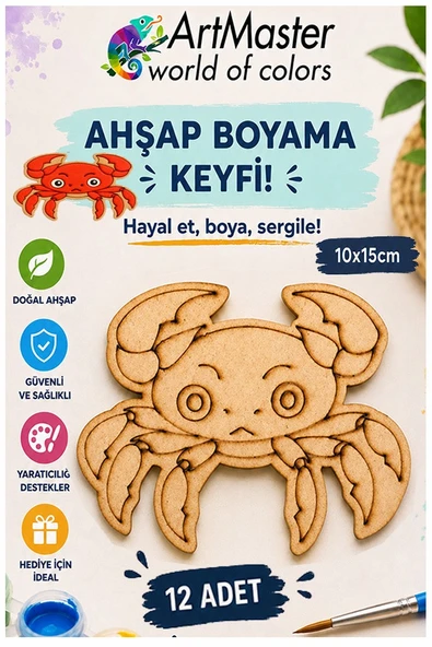 Ahşap Boyama Yengeç 12 Adet 10x15cm Boyama Deniz Figürü Etkinlik Çoçuk Gelişim Motor Beceri Kreş Anasınıfı ürün görseli 1