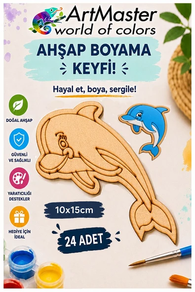 Ahşap Boyama Yunus Balığı 24 Adet 10x15cm Boyama Deniz Figürü Etkinlik Çoçuk Gelişim Motor Beceri Kreş Anasınıfı ürün görseli 1