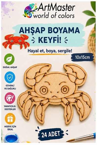 Ahşap Boyama Yengeç 24 Adet 10x15cm Boyama Deniz Figürü Etkinlik Çoçuk Gelişim Motor Beceri Kreş Anasınıfı ürün görseli 1