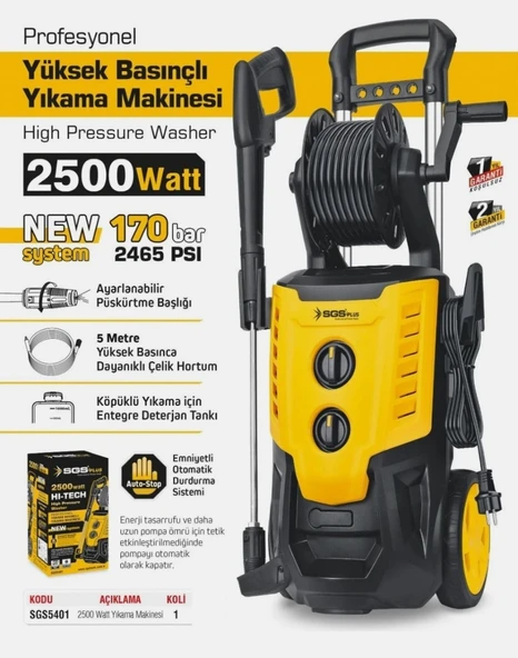 SGS5401 - Elektrikli 170 Bar Basınçlı Araba Yıkama Makinesi 220 Volt 2500W ürün görseli 1