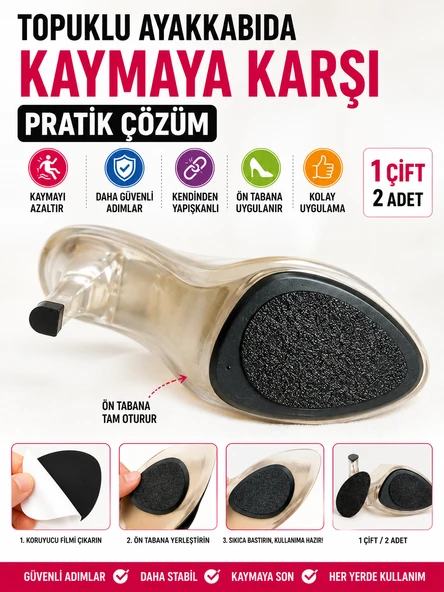 Topuklu Ayakkabı Kaydırmaz Tabanlık Kendinden Yapışkanlı Kayma Önleyici 1 Çift 2 Adet Ped ürün görseli 1