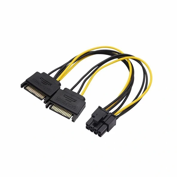 2X SATA Power Kablo To 8 Pin (6+2 ) Pci-e Dönüştürücü Güç Kablosu ürün görseli 1