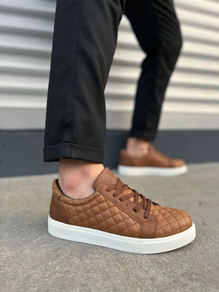 JY166 Prestige Bağcıklı Cilt Kapitone Desenli Erkek Günlük Sneaker Ayakkabı CBT - Taba ürün görseli 1