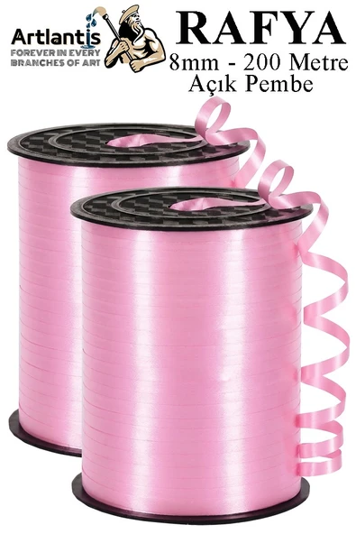 Açık Pembe Rafya Şerit Kurdela 2 Adet 8mm 200 Metre Rabant Rafya Renkli Hediye Paketleme İpi Kurdela Balon Bağlama ürün görseli 1