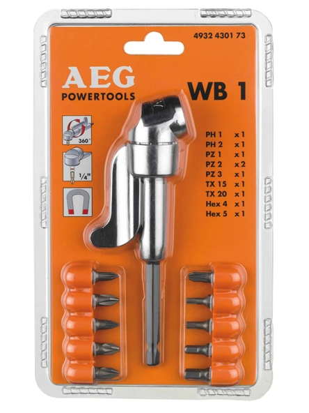 AEG WB1 Vidalama Köşe Adaptöru + 10 Parça Uç Seti - 4932430174 ürün görseli 1