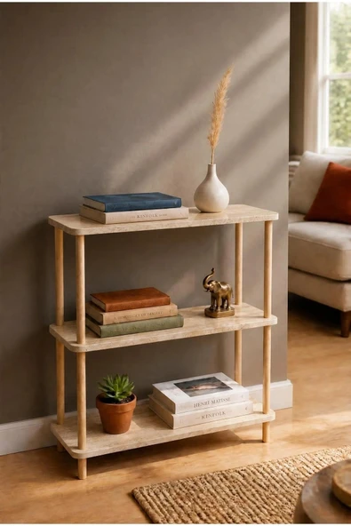 Tridihome Modern Minimalist 3 Raflı Kitaplık Ahşap Ayaklı Çok Amaçlı Dekoratif Salon Ofis Düzenleyici Raf Traverter Mermer Rengi ürün görseli 1