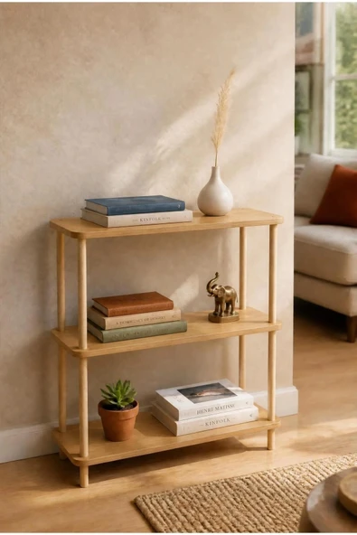 Tridihome Modern Minimalist 3 Raflı Kitaplık Ahşap Ayaklı Çok Amaçlı Dekoratif Salon Ofis Düzenleyici Raf Safir Meşe&bal meşe rengi ürün görseli 1