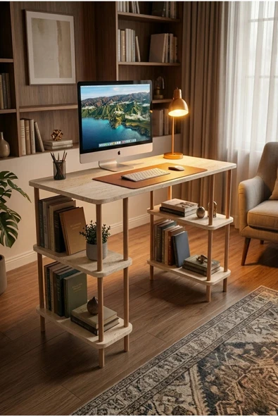 Tridihome Traverten Çalışma Masası Raflı Modern Tasarım Kolay Kurulum Dayanıklı Kullanışlı ürün görseli 1