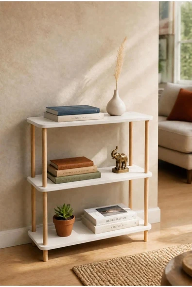Tridihome Modern Minimalist 3 Raflı Kitaplık Ahşap Ayaklı Çok Amaçlı Dekoratif Salon Ofis Düzenleyici Raf Beyaz ürün görseli 1