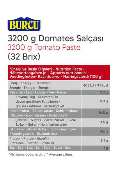 Burcu Domates Salçası 32 Brix Pet 3200 gr - Resim 2