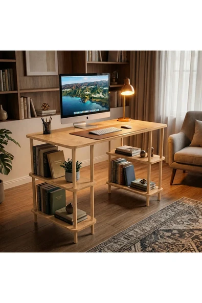 Kitaplıklı Bilgisayar Masası Raflı Çalışma Masası Modern Dekoratif Ofis Mobilya ürün görseli 1