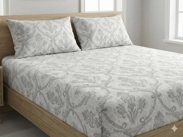Maki Home %100 Pamuklu Çiçek Baskılı 180x200+2*(50x70) Battal Boy Lastikli Çarşaf Ve Yastık Kılıfı ürün görseli 1