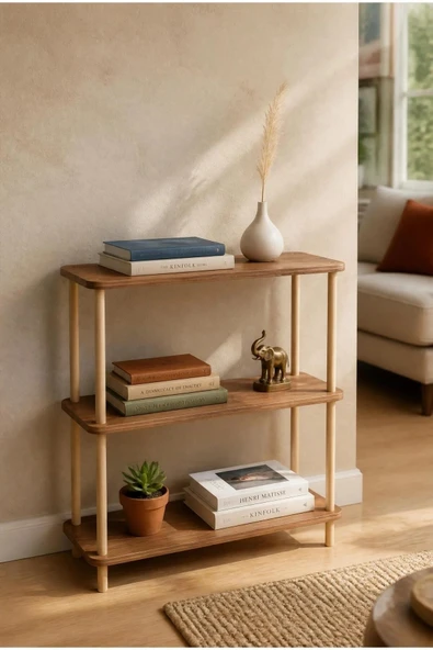 Tridihome Modern Minimalist 3 Raflı Kitaplık Ahşap Ayaklı Çok Amaçlı Dekoratif Salon Ofis Düzenleyici Raf Atlantik Çam Rengi ürün görseli 1