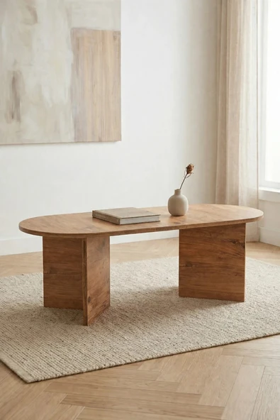 Tridihome Modern Oval Orta Sehpa Minimal Ahşap Salon Sehpası Şık Tasarım Atlantık Çam Rengi ürün görseli 1