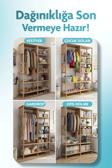 Tridihome Açık Gardırop Askılıklı Çok Amaçlı MDF Raflı Kıyafet Dolabı Organizer Şık Tasarım ürün görseli 1